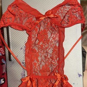 RED, LACE TEDDY